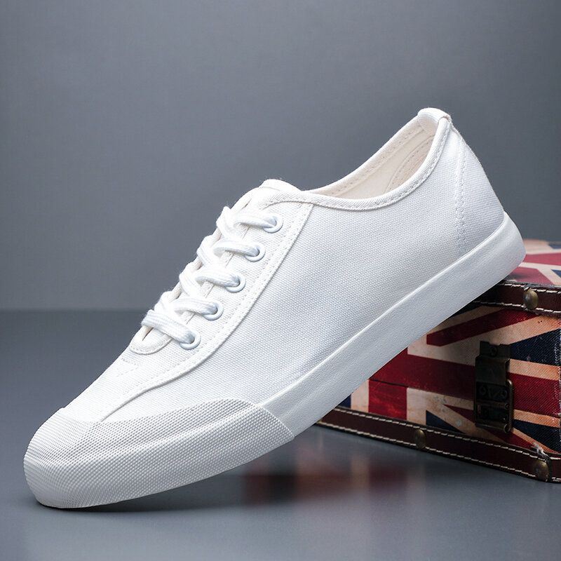 Heren Canvas Ademende Zachte Zool Comfortabele Korte Pure Kleur Casual Court Shoes