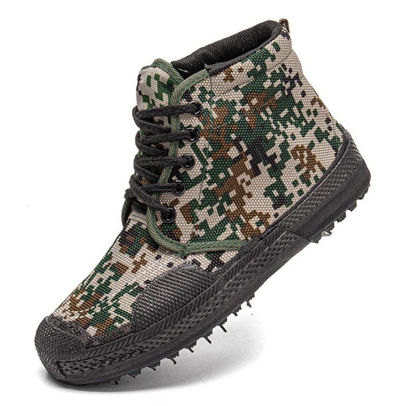 Heren Canvas Camouflage Patroon Slijtvast Ademend Rubber Gevulkaniseerd Hoge Bevrijdingsschoenen Militaire Trainingsschoenen Sneakers Sportschoenen