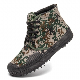 Heren Canvas Camouflage Patroon Slijtvast Ademend Rubber Gevulkaniseerd Hoge Bevrijdingsschoenen Militaire Trainingsschoenen Sneakers Sportschoenen