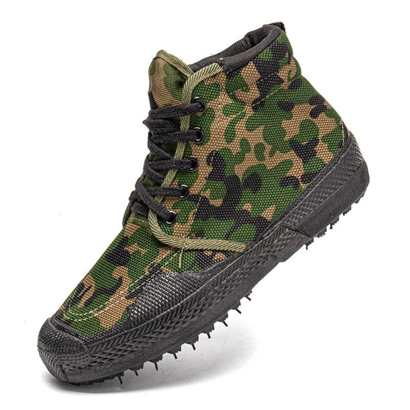 Heren Canvas Camouflage Patroon Slijtvast Ademend Rubber Gevulkaniseerd Hoge Bevrijdingsschoenen Militaire Trainingsschoenen Sneakers Sportschoenen