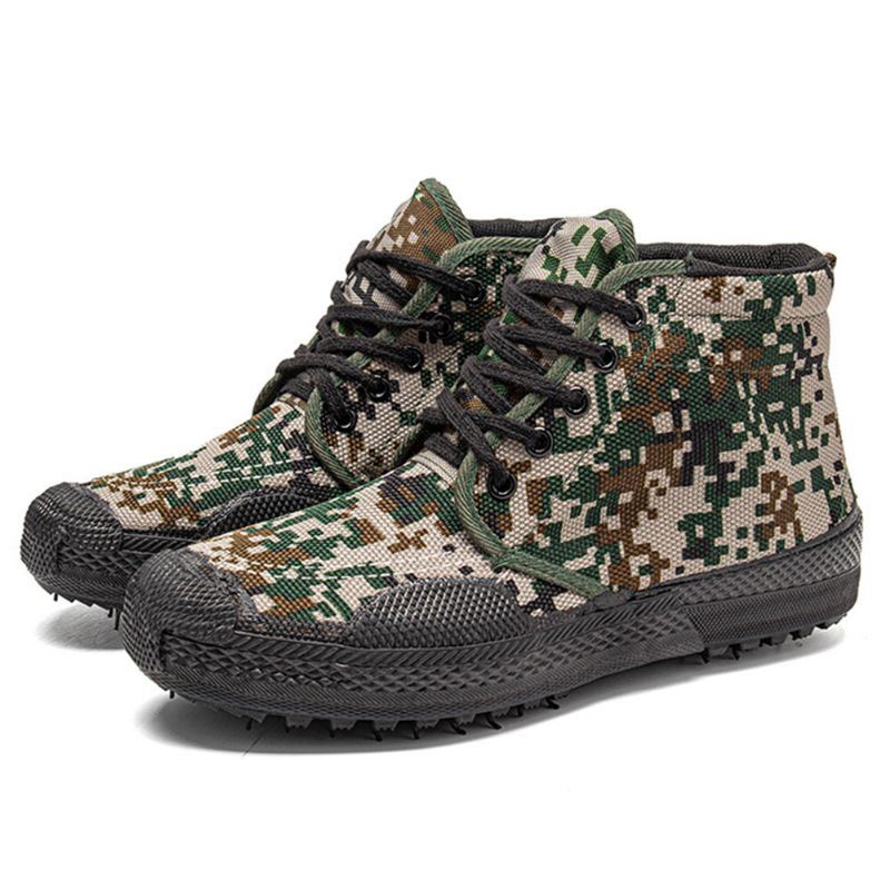 Heren Canvas Camouflage Patroon Slijtvast Ademend Rubber Gevulkaniseerd Hoge Bevrijdingsschoenen Militaire Trainingsschoenen Sneakers Sportschoenen