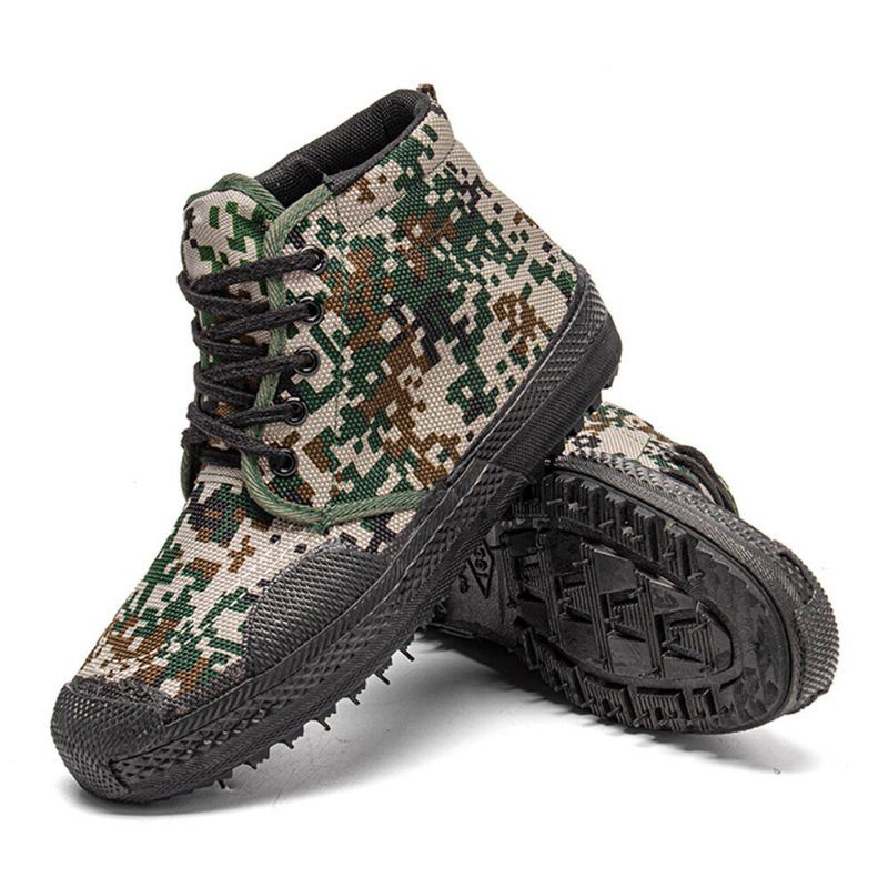 Heren Canvas Camouflage Patroon Slijtvast Ademend Rubber Gevulkaniseerd Hoge Bevrijdingsschoenen Militaire Trainingsschoenen Sneakers Sportschoenen