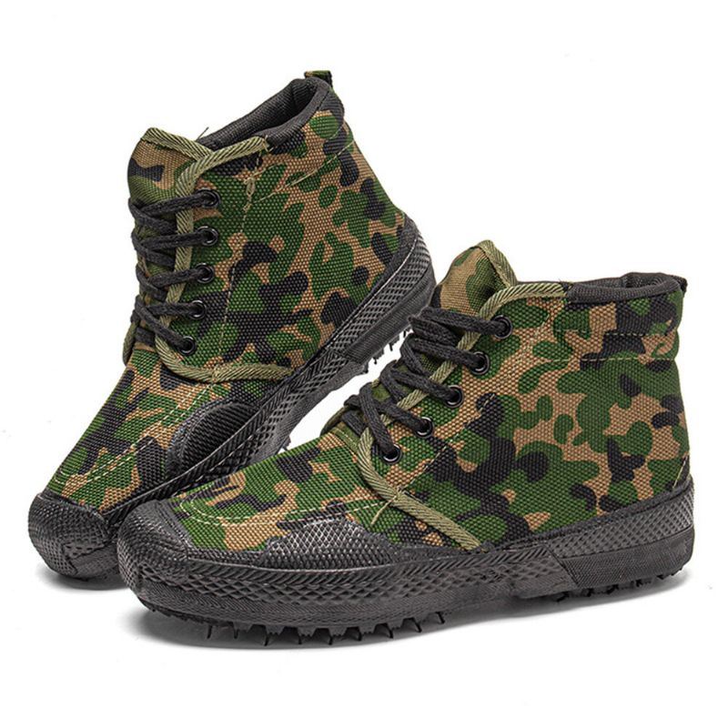 Heren Canvas Camouflage Patroon Slijtvast Ademend Rubber Gevulkaniseerd Hoge Bevrijdingsschoenen Militaire Trainingsschoenen Sneakers Sportschoenen