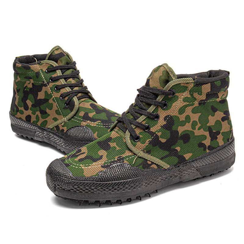 Heren Canvas Camouflage Patroon Slijtvast Ademend Rubber Gevulkaniseerd Hoge Bevrijdingsschoenen Militaire Trainingsschoenen Sneakers Sportschoenen