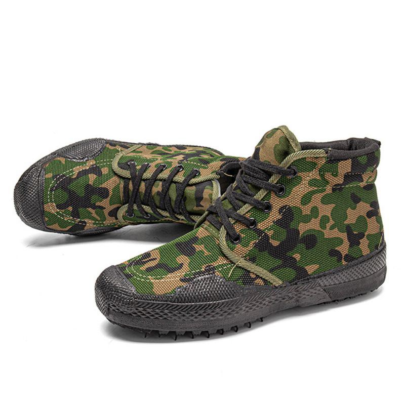 Heren Canvas Camouflage Patroon Slijtvast Ademend Rubber Gevulkaniseerd Hoge Bevrijdingsschoenen Militaire Trainingsschoenen Sneakers Sportschoenen