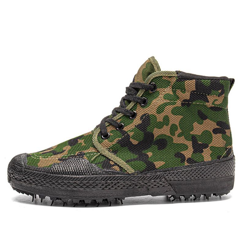 Heren Canvas Camouflage Patroon Slijtvast Ademend Rubber Gevulkaniseerd Hoge Bevrijdingsschoenen Militaire Trainingsschoenen Sneakers Sportschoenen