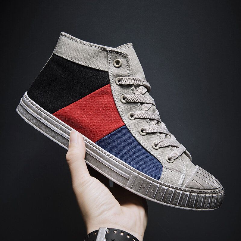 Heren Colorblock Canvas Hoge Sport Casual Sportschoenen Met Veters