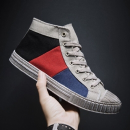 Heren Colorblock Canvas Hoge Sport Casual Sportschoenen Met Veters