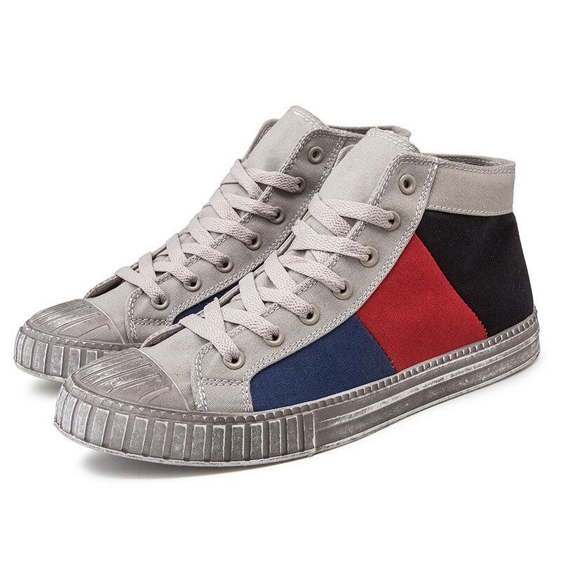 Heren Colorblock Canvas Hoge Sport Casual Sportschoenen Met Veters