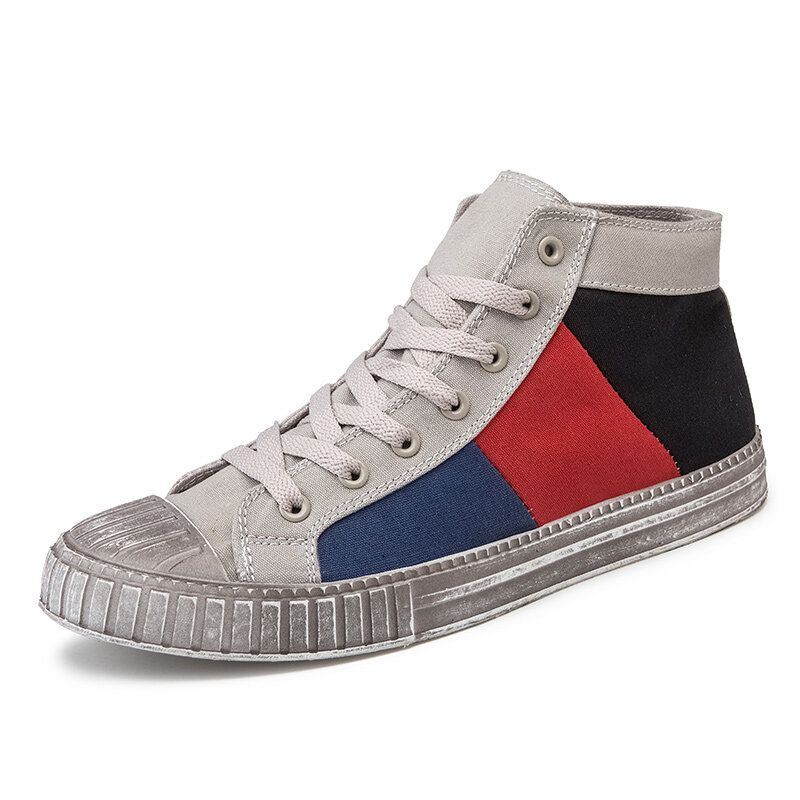 Heren Colorblock Canvas Hoge Sport Casual Sportschoenen Met Veters