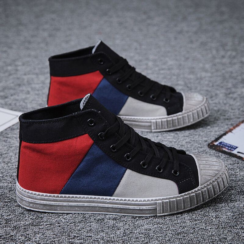 Heren Colorblock Canvas Hoge Sport Casual Sportschoenen Met Veters