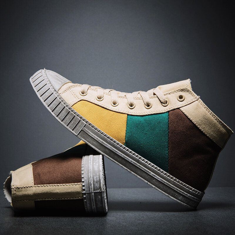 Heren Colorblock Canvas Hoge Sport Casual Sportschoenen Met Veters