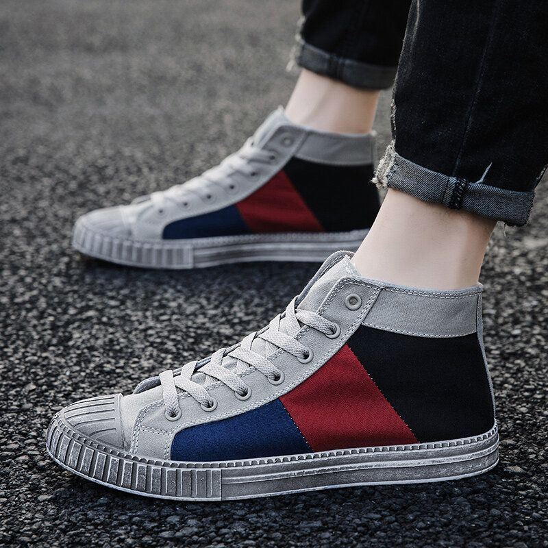 Heren Colorblock Canvas Hoge Sport Casual Sportschoenen Met Veters