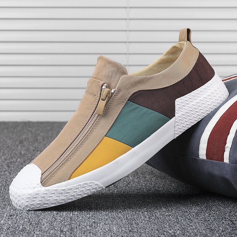 Heren Colorblock Comfortabele Ademende Casual Canvas Sneakers Met Rits