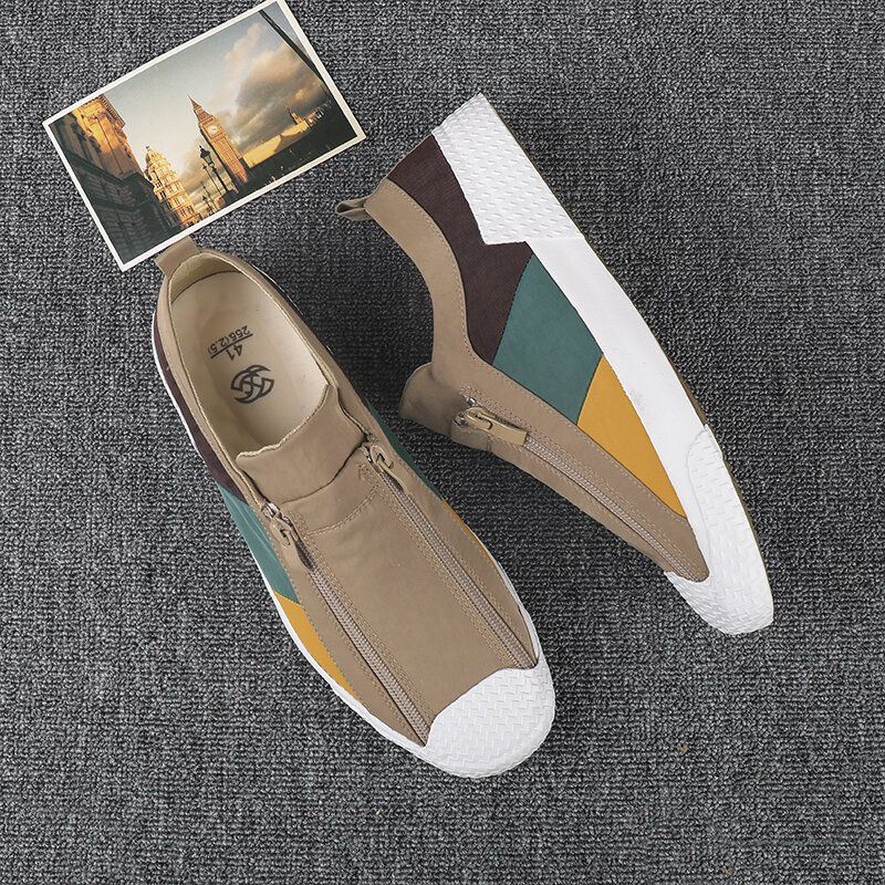 Heren Colorblock Comfortabele Ademende Casual Canvas Sneakers Met Rits