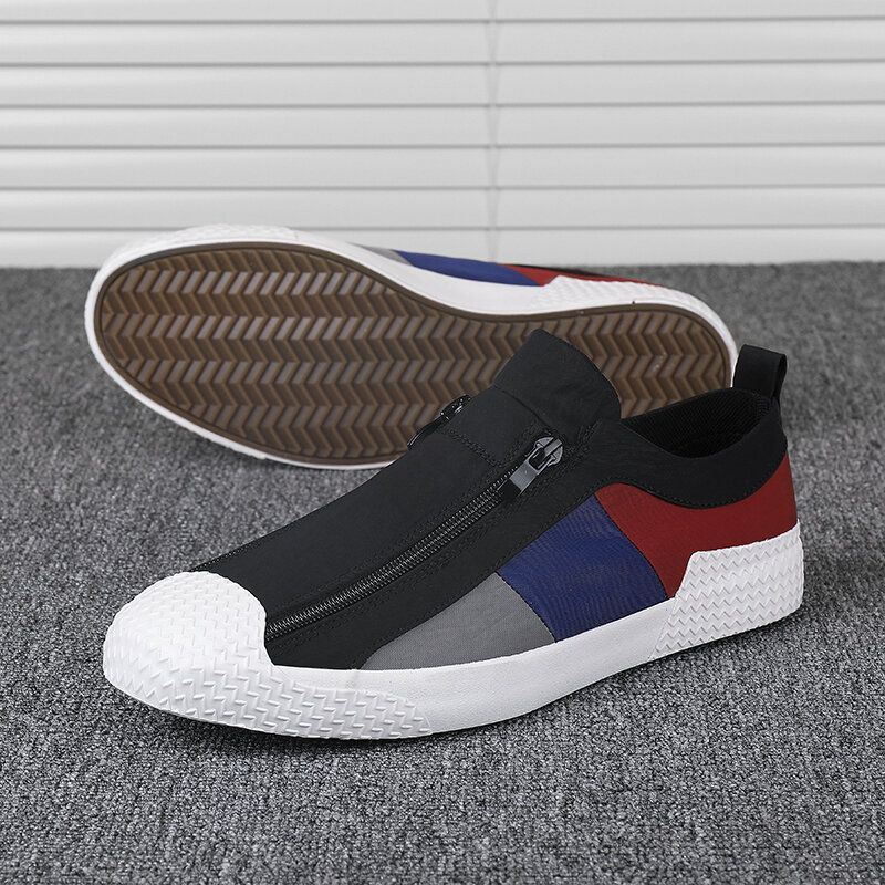 Heren Colorblock Comfortabele Ademende Casual Canvas Sneakers Met Rits