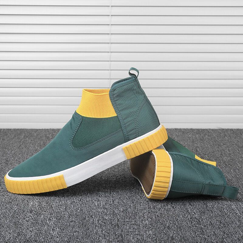 Heren Comfortabele Ademende Canvas Elastische Slip Op Hoge Casual Sneakers