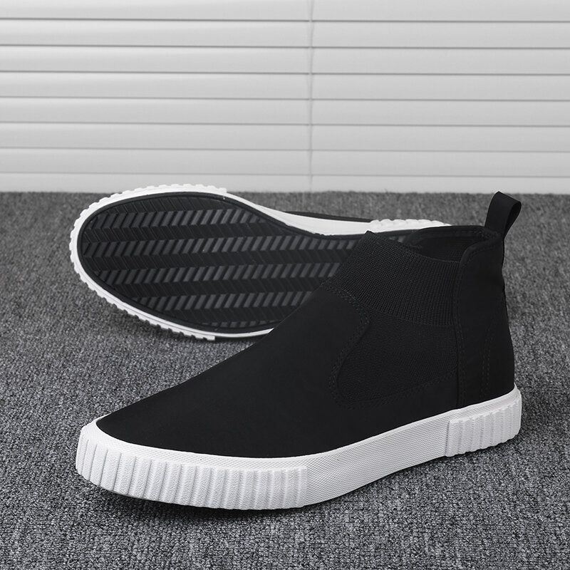 Heren Comfortabele Ademende Canvas Elastische Slip Op Hoge Casual Sneakers