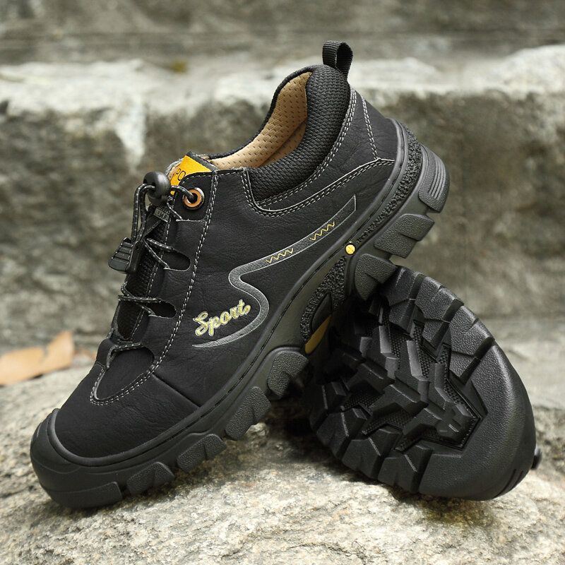 Heren Echt Leer Antislip Elastische Kant Casual Outdoor Wandelschoenen