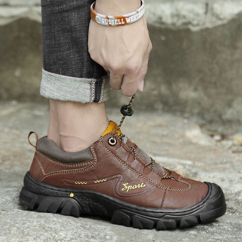 Heren Echt Leer Antislip Elastische Kant Casual Outdoor Wandelschoenen