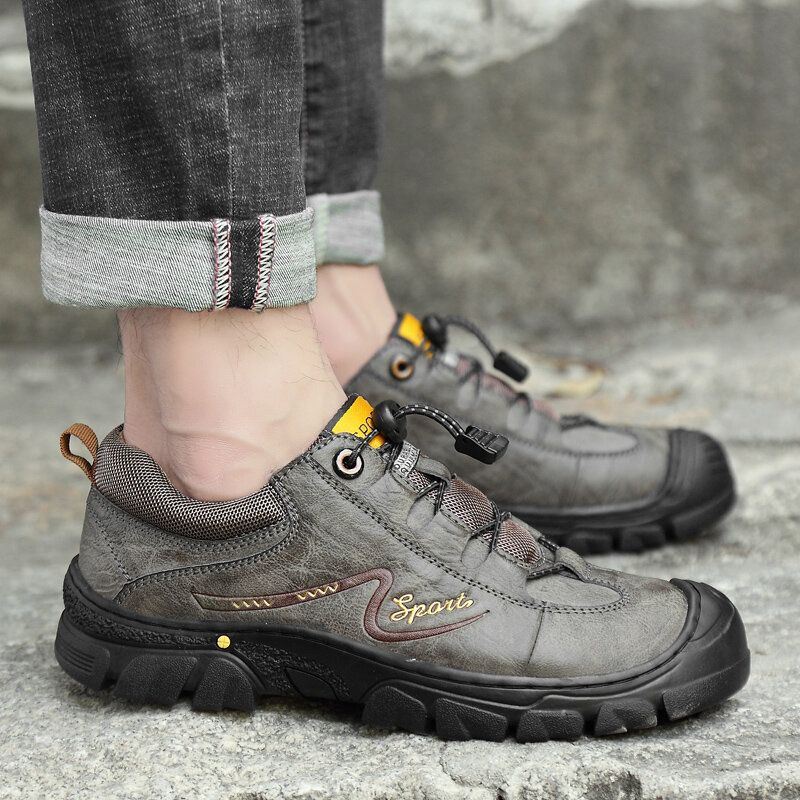 Heren Echt Leer Antislip Elastische Kant Casual Outdoor Wandelschoenen