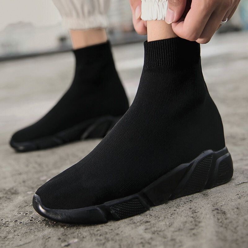 Heren Effen Kleur Gebreide Stof Ademende Casual Running Sock Sneakers