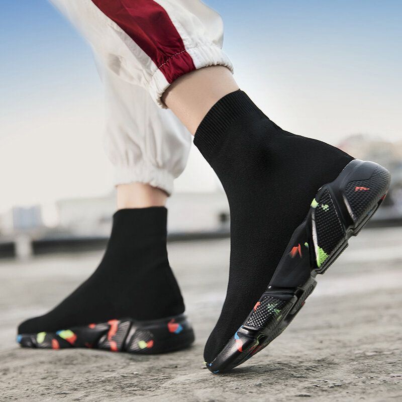 Heren Effen Kleur Gebreide Stof Ademende Casual Running Sock Sneakers