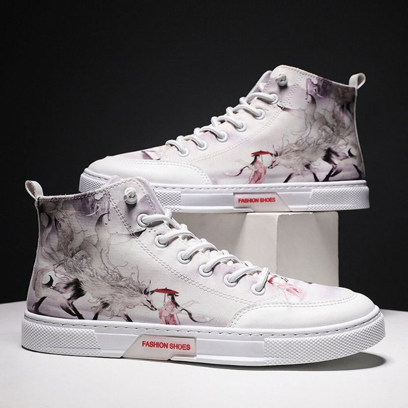 Heren Inkt Schilderen Ijs Zijde Canvas Comfortabele Hoge Ademende Casual Sneakers