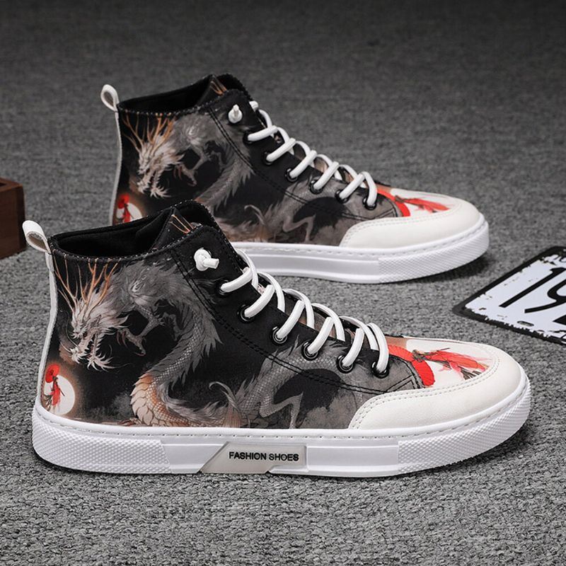 Heren Inkt Schilderen Ijs Zijde Canvas Comfortabele Hoge Ademende Casual Sneakers