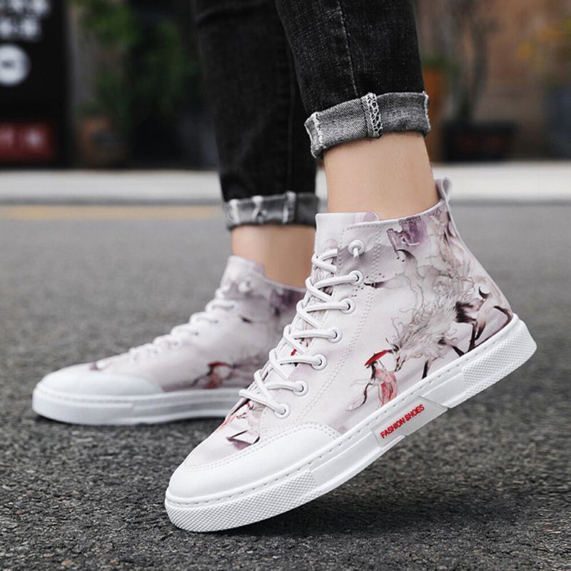 Heren Inkt Schilderen Ijs Zijde Canvas Comfortabele Hoge Ademende Casual Sneakers