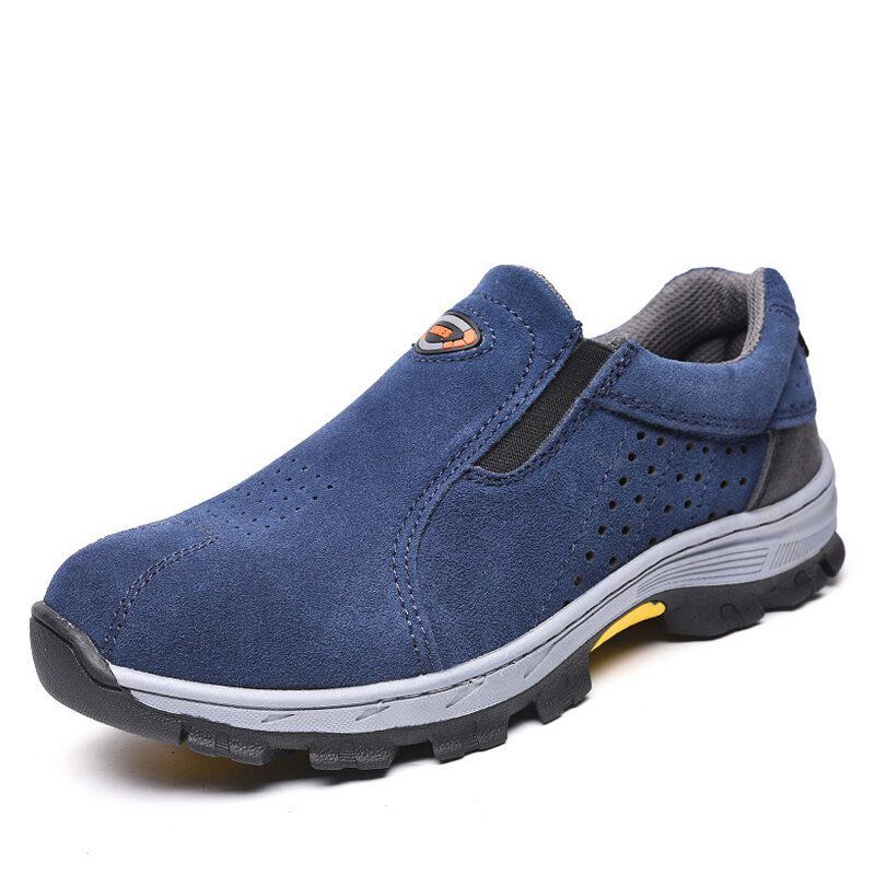 Heren Koeienhuid Ademend Antislip Comfortabele Teen Beschermde Slip On Casual Werkschoenen