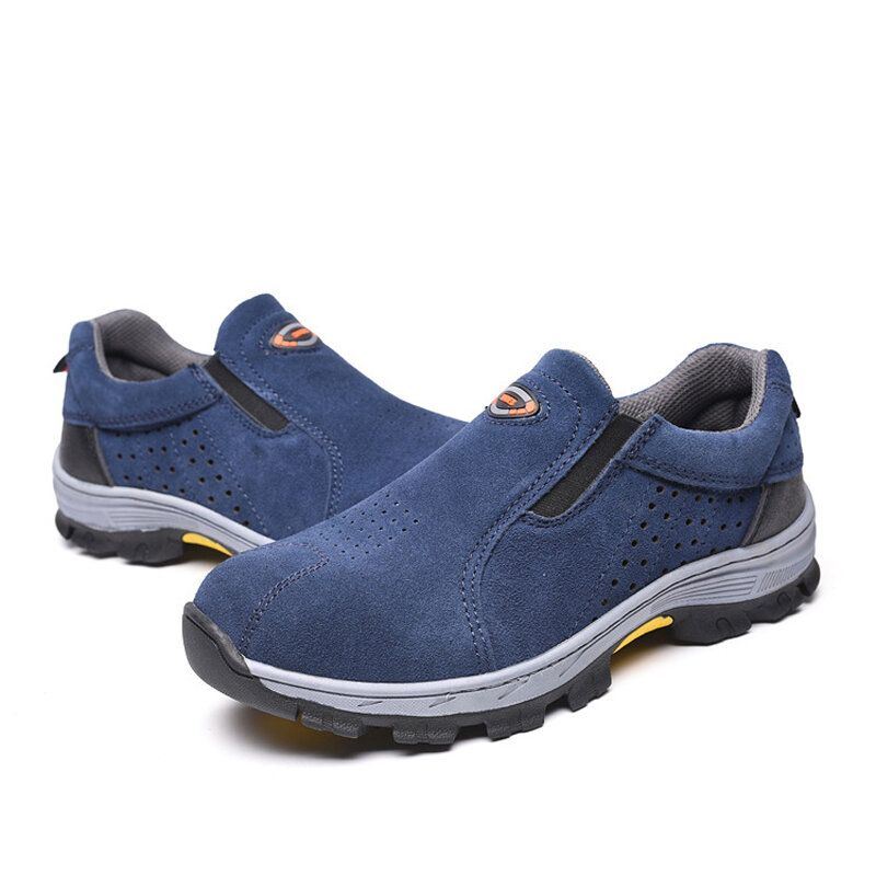 Heren Koeienhuid Ademend Antislip Comfortabele Teen Beschermde Slip On Casual Werkschoenen