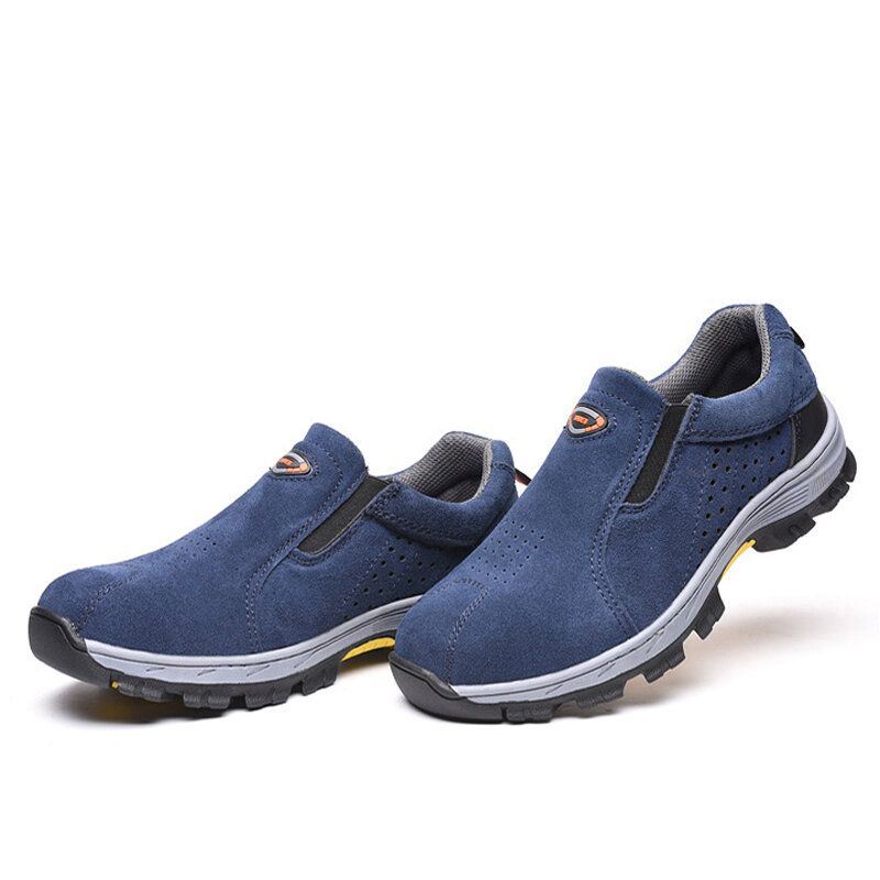 Heren Koeienhuid Ademend Antislip Comfortabele Teen Beschermde Slip On Casual Werkschoenen