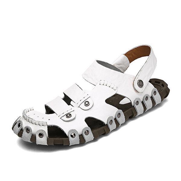 Heren Leer Ademend Zachte Zool Antislip Gesloten Teen Strand Casual Outdoor Sandalen