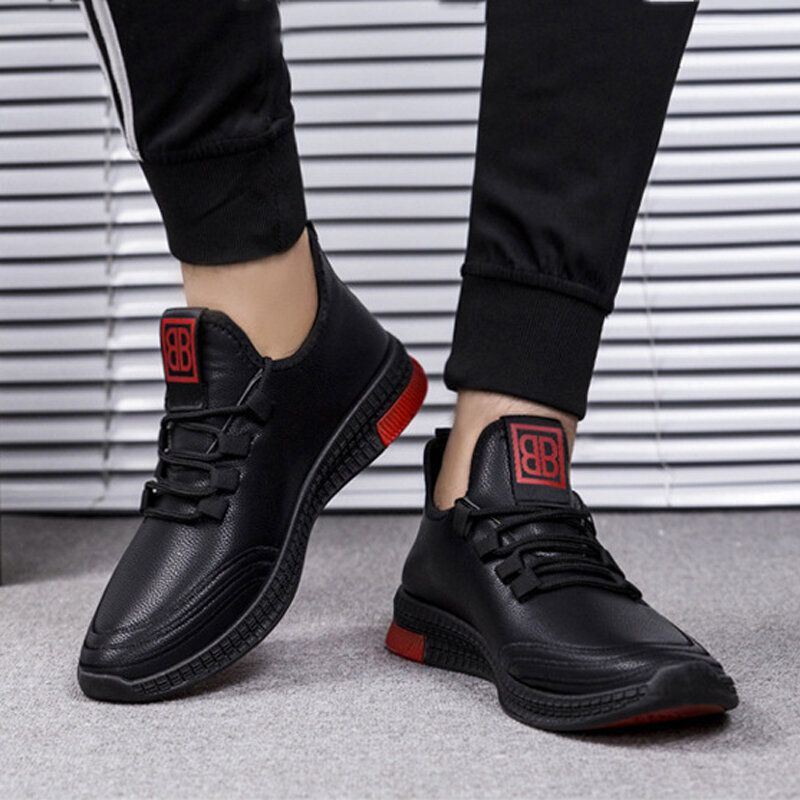 Heren Leer Ademende Zachte Zool Antislip Lace Up Comfy Casual Sportschoenen