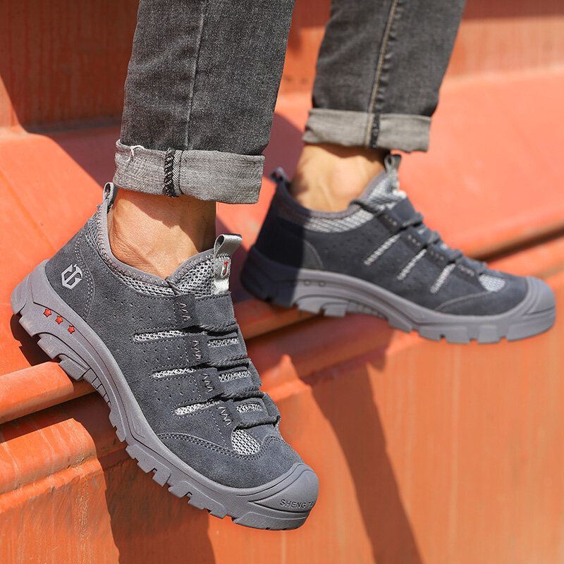 Heren Mesh Ademend Uitgehold Splicing Antislip Teen Beschermde Casual Werkschoenen