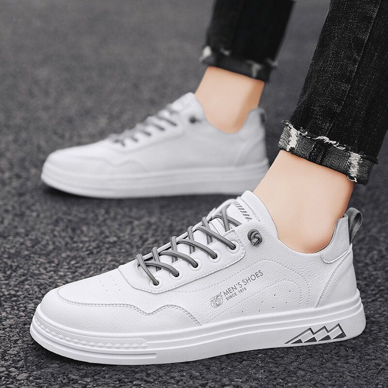 Heren Microfiber Leer Zachte Zool Slijtvaste Antislip Pure Kleur Casual Ronde Kop Sportschoenen