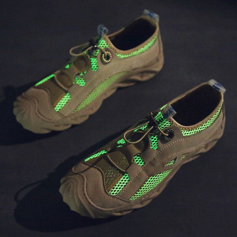 Heren Outdoor Lichtgevende Mesh Ademende Anti-collision Toe Casual Wandelschoenen