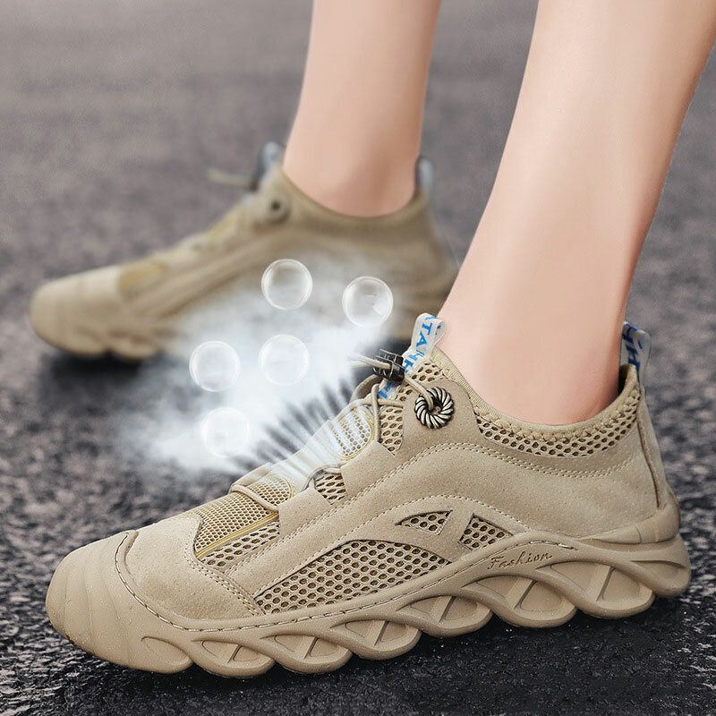 Heren Outdoor Lichtgevende Mesh Ademende Anti-collision Toe Casual Wandelschoenen