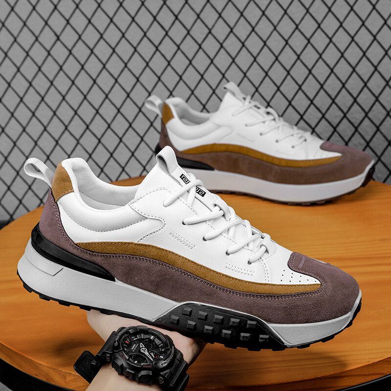 Heren Pu-leer Splicing Lace Up Dikke Zolen Casual Sportschoenen