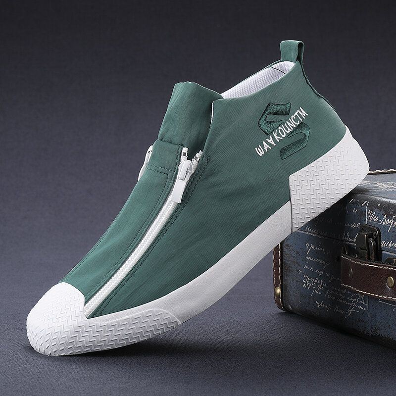 Heren Rubber Cap Teen Rits Comfortabel Ademend Canvas Hoge Enkel Casual Sneakers