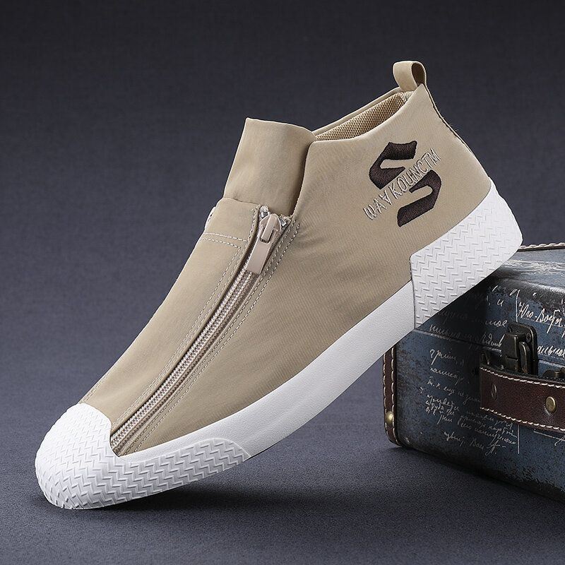 Heren Rubber Cap Teen Rits Comfortabel Ademend Canvas Hoge Enkel Casual Sneakers