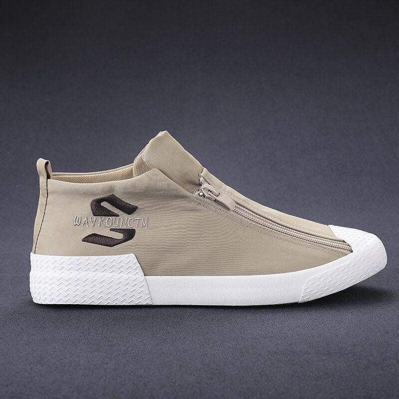 Heren Rubber Cap Teen Rits Comfortabel Ademend Canvas Hoge Enkel Casual Sneakers