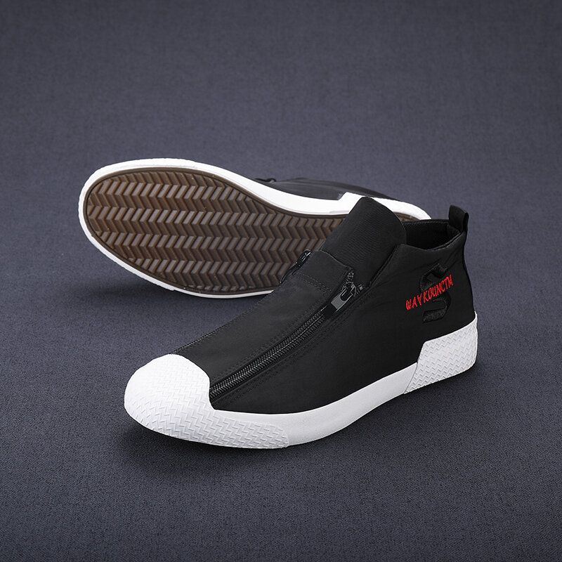 Heren Rubber Cap Teen Rits Comfortabel Ademend Canvas Hoge Enkel Casual Sneakers