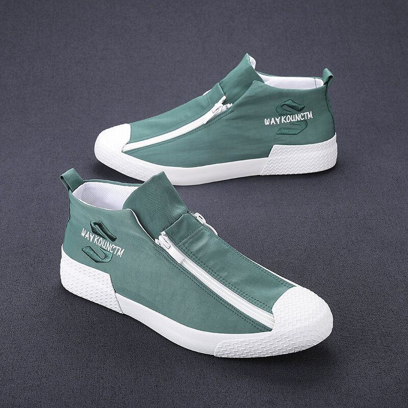 Heren Rubber Cap Teen Rits Comfortabel Ademend Canvas Hoge Enkel Casual Sneakers