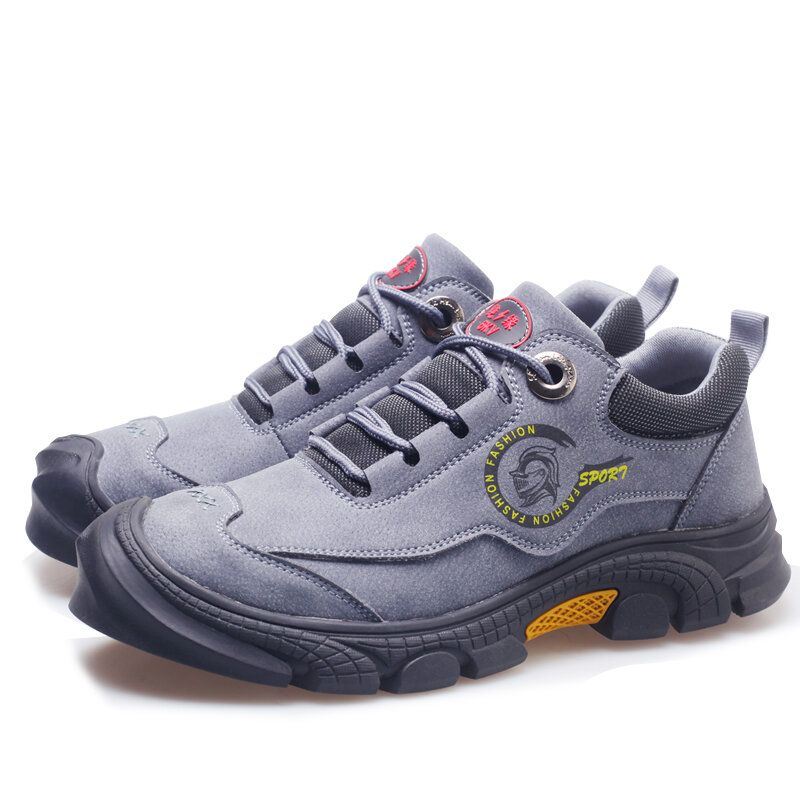 Heren Rundleer Ademend Splicing Teen Beschermd Antislip Casual Werkschoenen