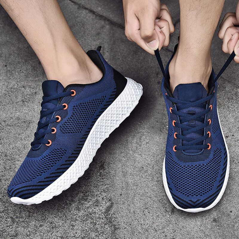 Heren Sport Ademend Gebreide Stof Lace Up Casual Running Athletic Shoes