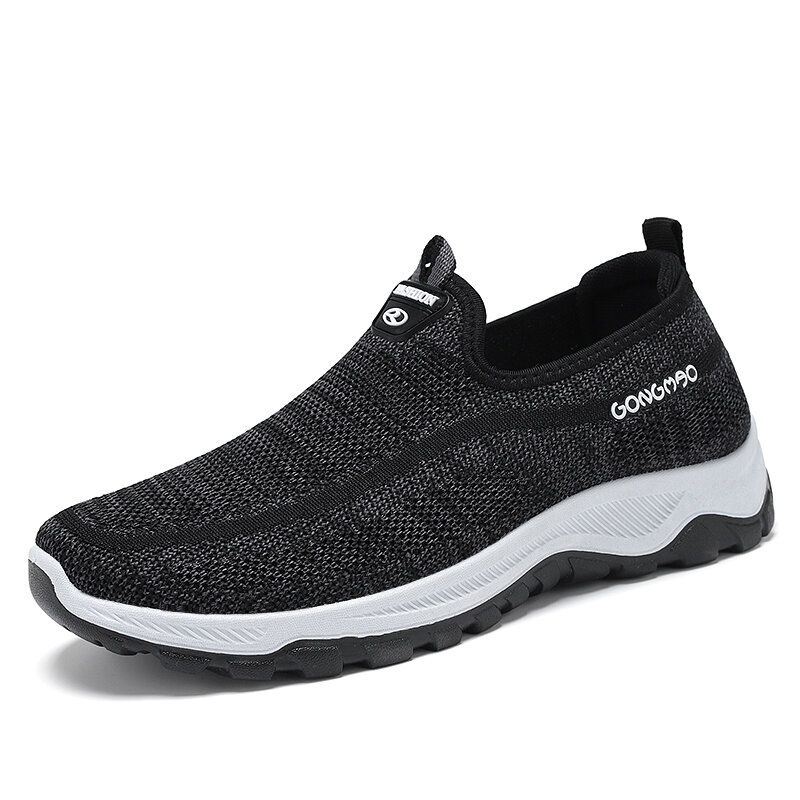 Heren Sport Gebreide Stof Ademende Wandelschoenen Zachte Slip On Casual Sneakers