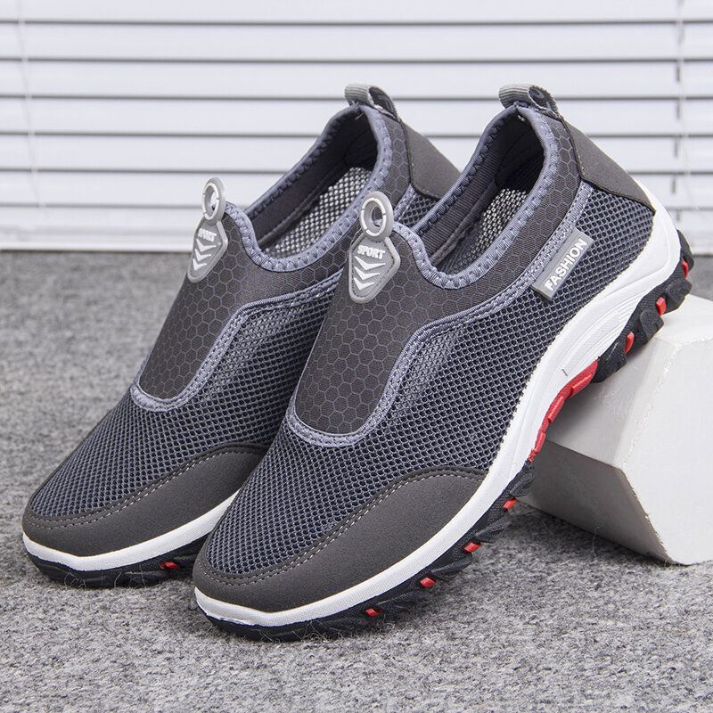 Heren Sport Splicing Mesh Stof Ademende Slip On Casual Wandelschoenen