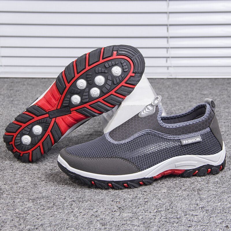 Heren Sport Splicing Mesh Stof Ademende Slip On Casual Wandelschoenen